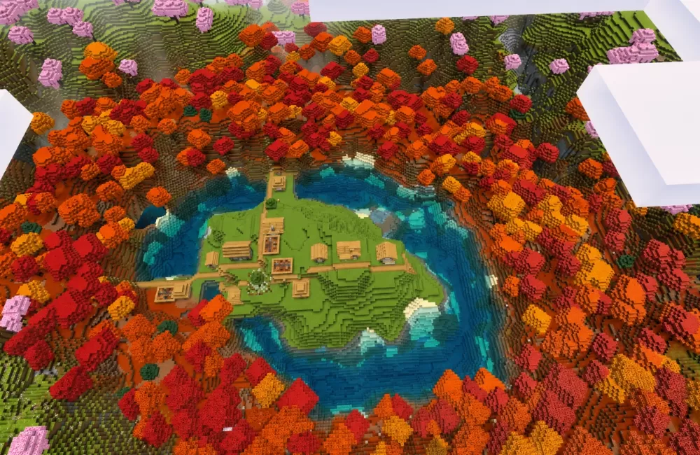 Island Village Ringed by Dappled Forest Seed