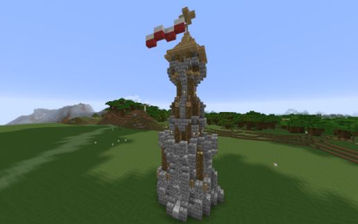 Medieval tower with flag schematic - building