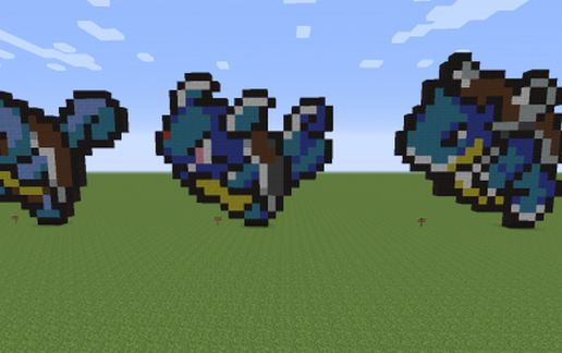 Squirtle, Wartortle, and Blastoise Pixel Art schematic - building