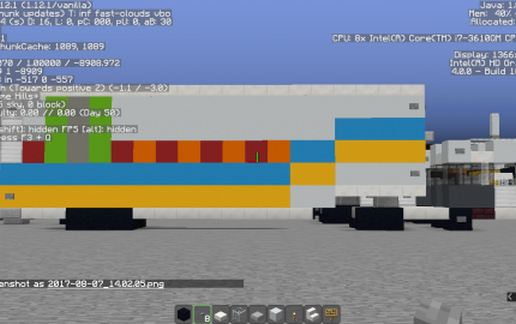 Heavily-decorated tractor head with refrigerated box trailer schematic - building