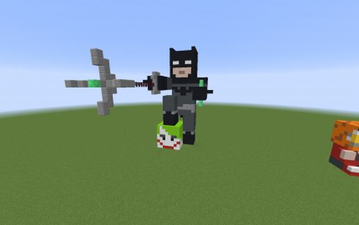 Batman on Jokers head schematic - building